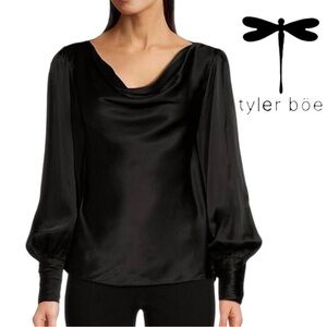 Tyler Boe Silk Blouse Women Cowl Neck Long Sleeve Black Size S NWT